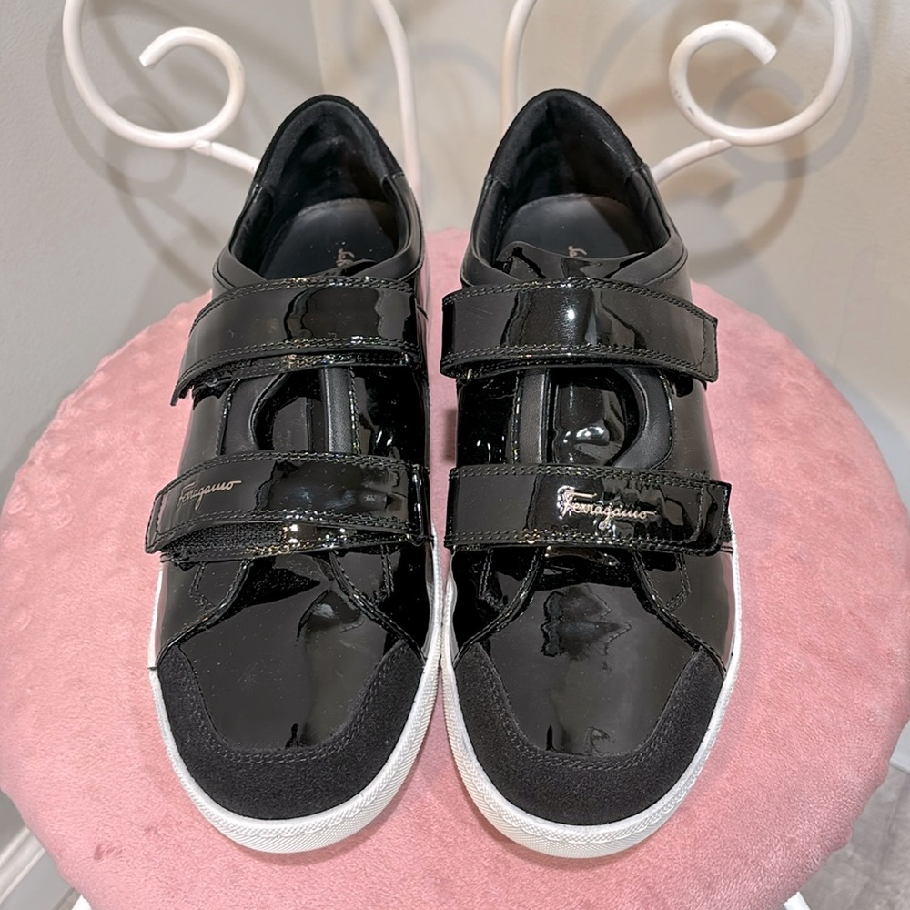 ✨NEW✨ Salvatore Ferragamo Black Nash Nero Buc Suede Patent Leather Sneakers